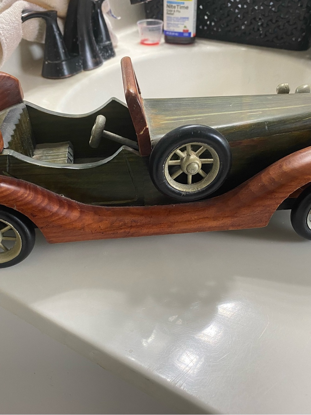 Wooden Vintage-Style Toy Car - Green & Brown